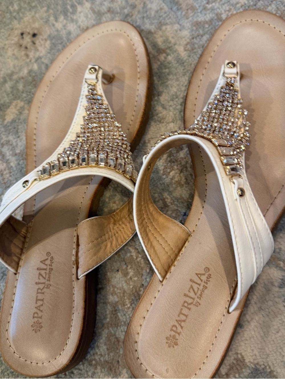 Spring Step Patrizia White Jeweled Thong Sandals